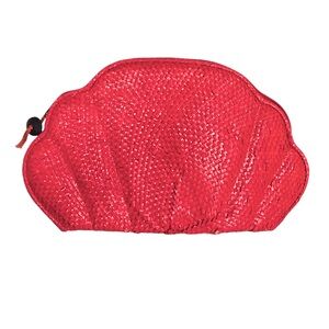 Vintage Hot Pink Clam Shell Fan Straw Envelope Clutch Bag Handbag Purse 60s 70s